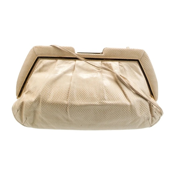 Vintage Judith Leiber cream & gold oversized designer clutch bag - Picture 7 of 9